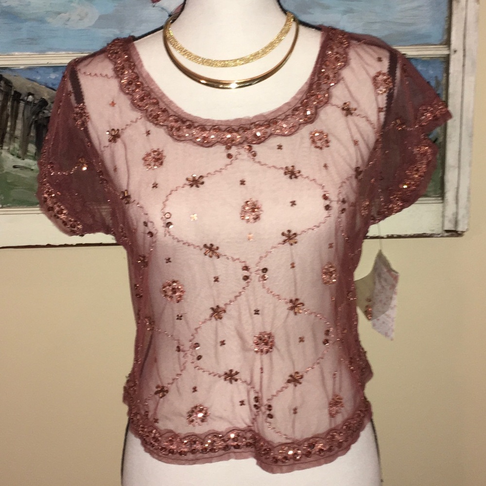💚70% OFF RETAIL Free People sequin mesh blouse
